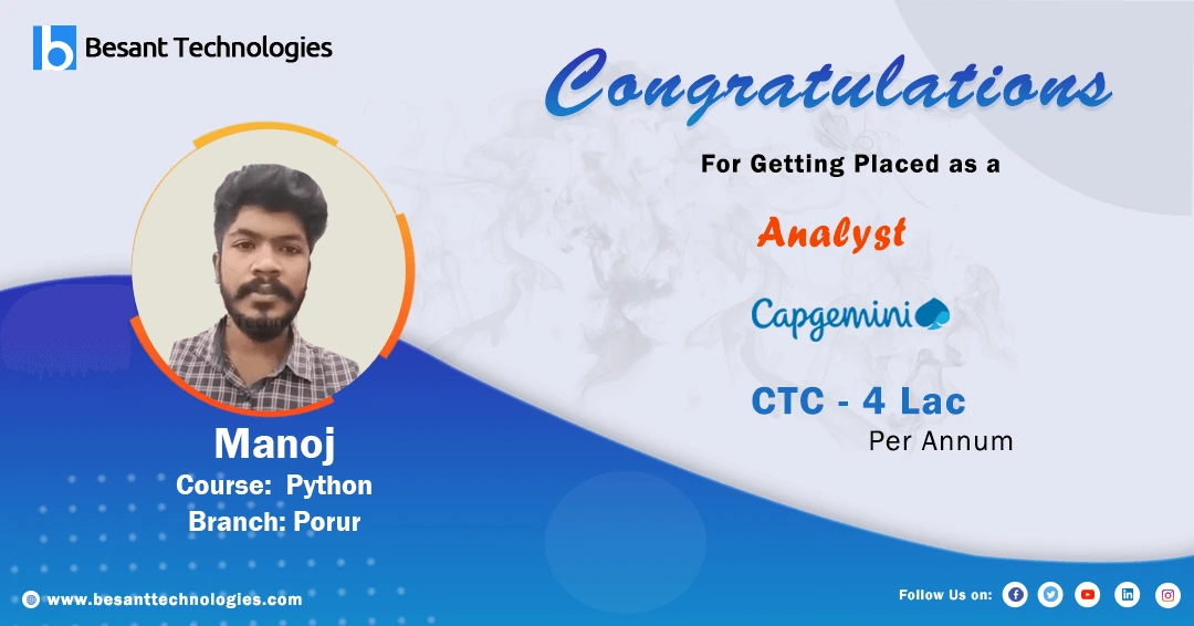 Eagle Academy Porur | Python Course | Manoj Got Placed in Capgemini as Analyst 4LAC