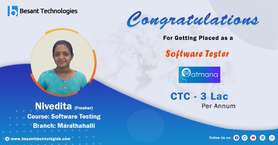 Eagle Academy marathahalli | Fresher Nivedita Got Placed as Software Tester with 3L PA